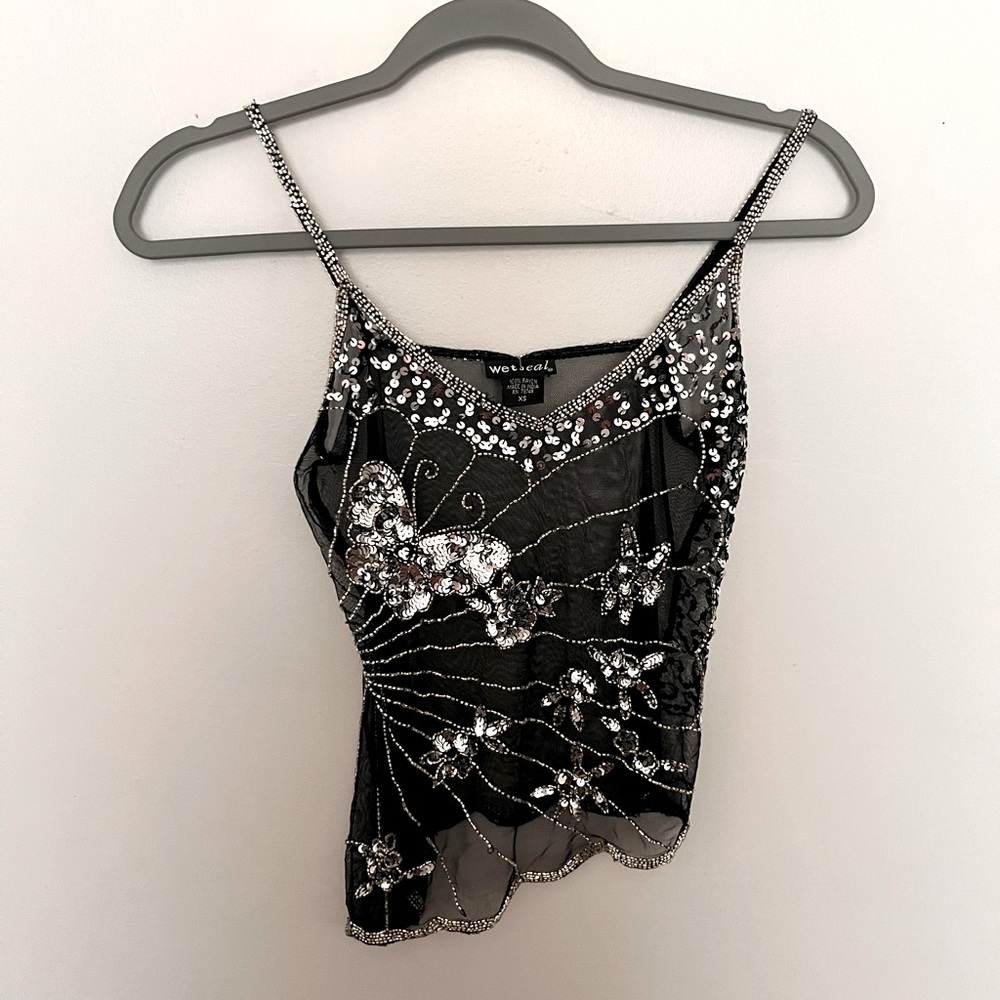 RARE Vintage Wet Seal Y2K embroidered beaded asymmetrical tank top